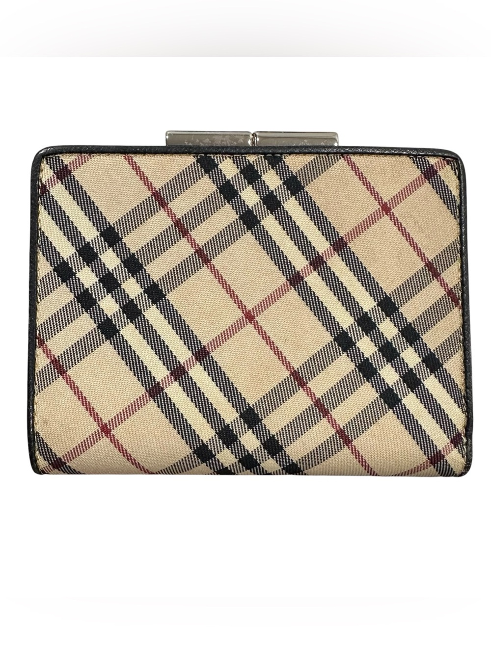 Burberry Black Leather & Nova Check Canvas Kisslock Compact Bifold Wallet - Picture 2 of 14